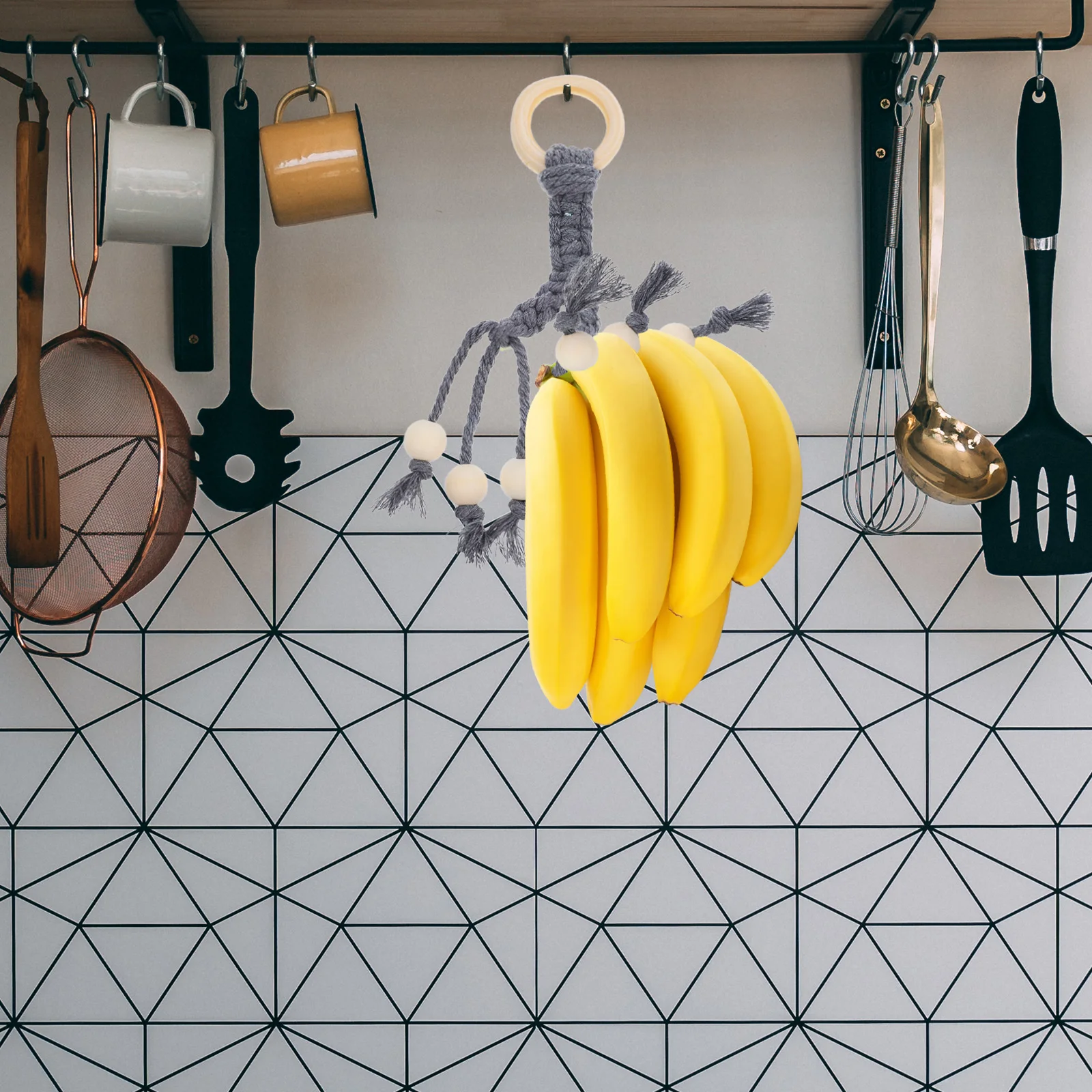 

2 Pcs Fruit Hanging Rope for Fruits Banana Hanger Stands Holder Hook up Grey Rack