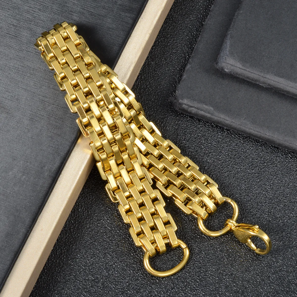 Luxury 24K 9999 Pure Gold real gold Men's Strap Chain Woven Bracelet