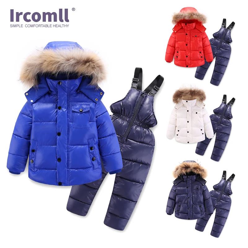 Ircomll Russia Winter Child Clothing Set Thick Cotton Down Windproof Children Clothes Snow Wear Ski Su