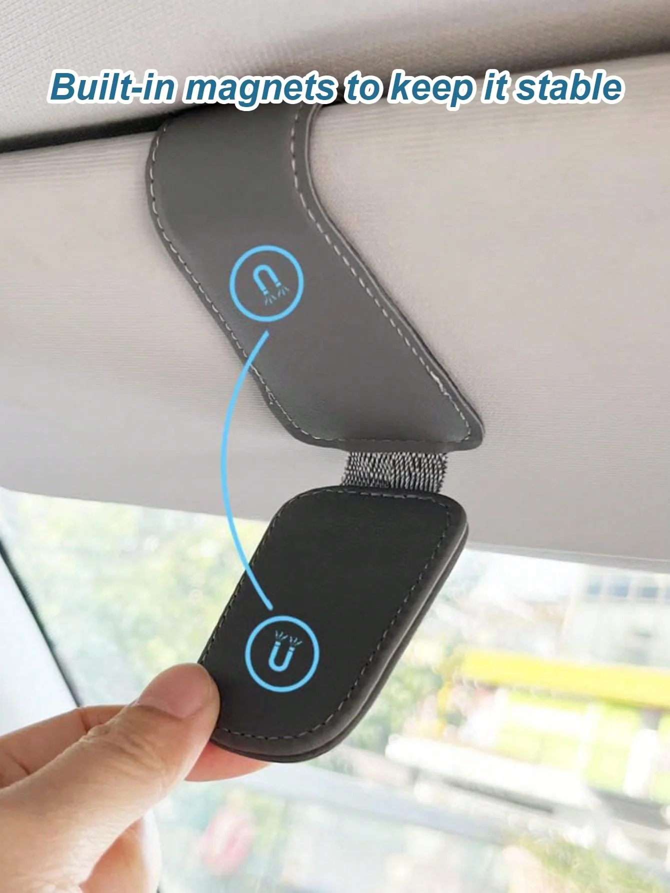 حامل نظارات السيارة المغناطيسي اللطيف على شكل فحم - مشبك واقي من الشمس من جلد البولي يوريثان مع مغناطيس قوي، نظارات شمسية للمتاجر وبطاقات الهوية، خدش #5