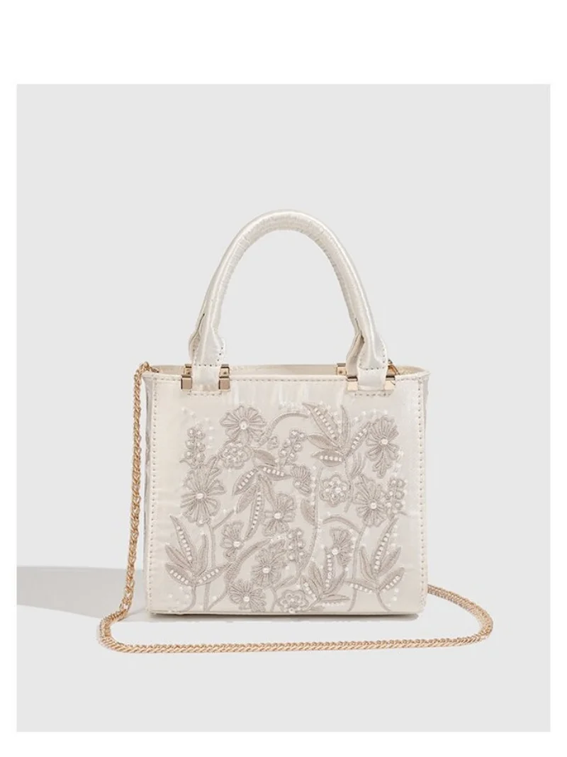 

Fashion Floral Embroidery Square Bag High Quality Tote Bag Large Capacity Women's Handbag Lady Purse Shoulder Messenger Bag