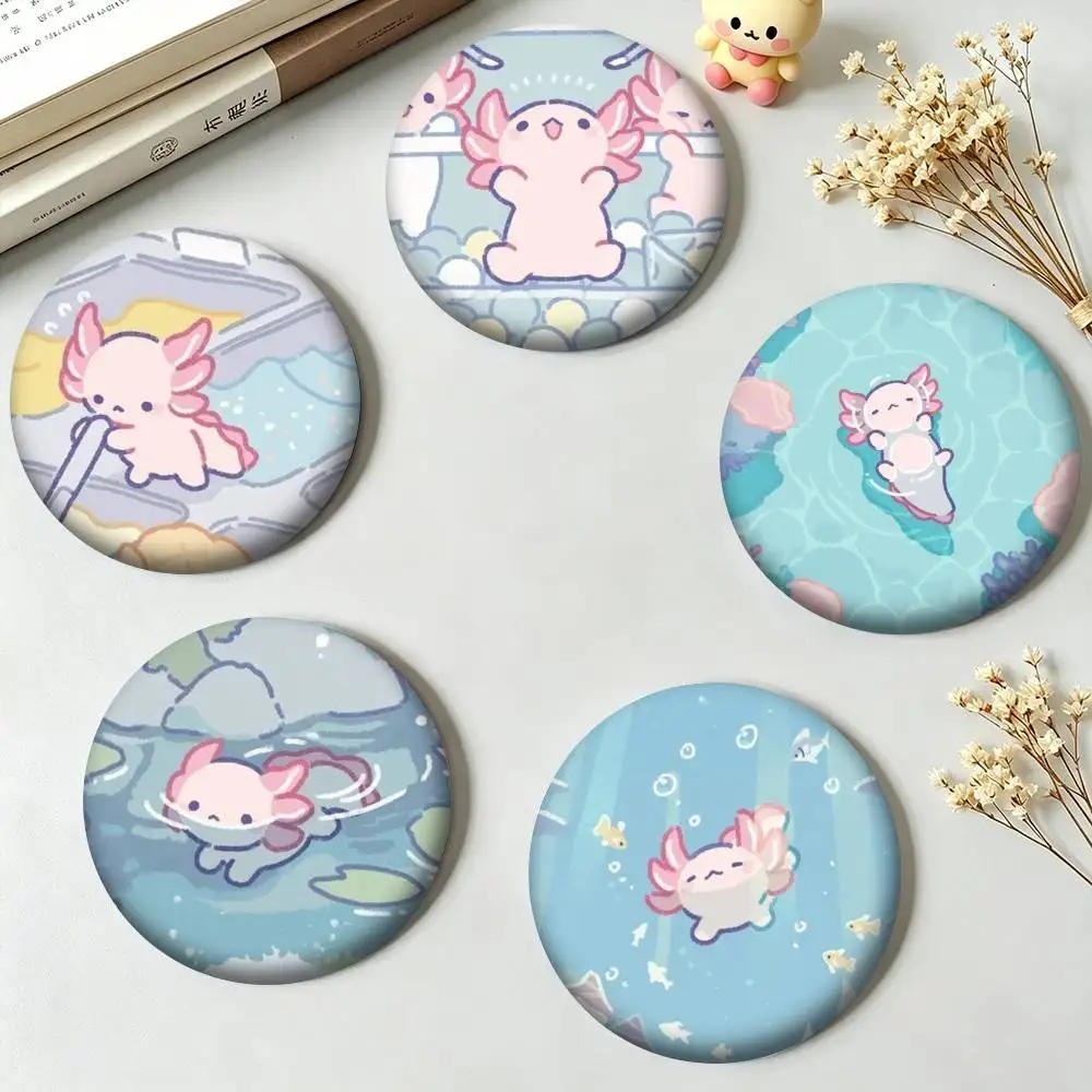 C-Cute Pink Axolotl Cartoon Graphic  25 32 44 58 75mm Badges Personalized Round Brooches Pins Accessory Gift
