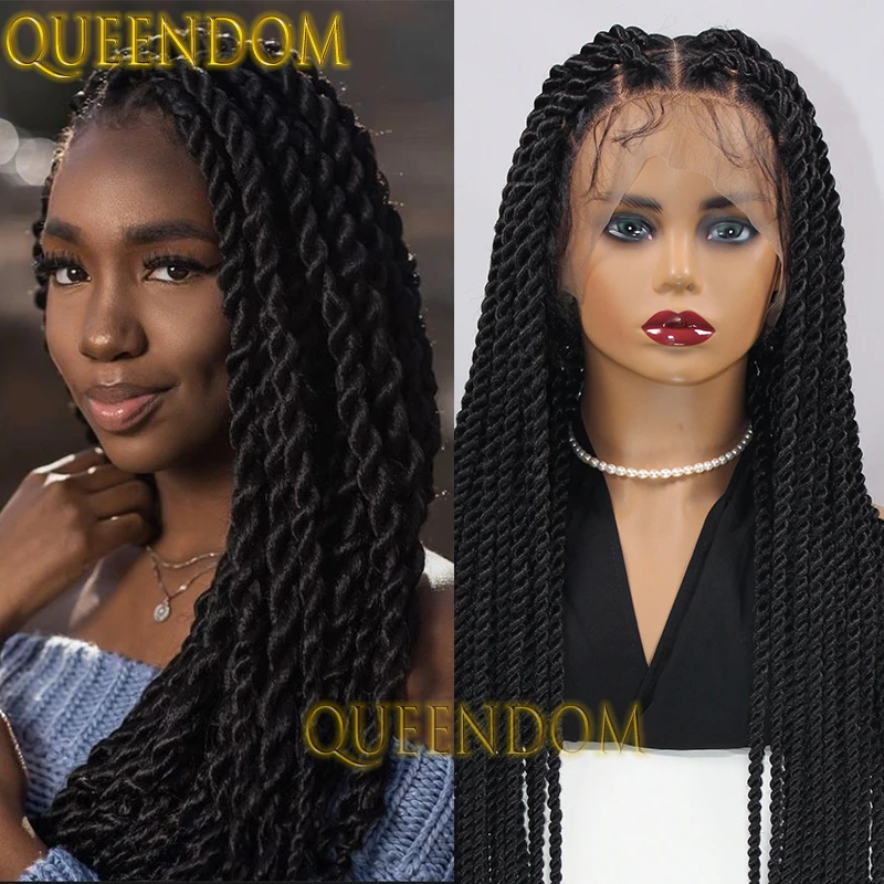 36'' Synthetic Extensions Twist Braid Wig Jumbo Box Braids Natural Goddess Wig Knotless Faux Locs Crochet Full Lace Braided Wig