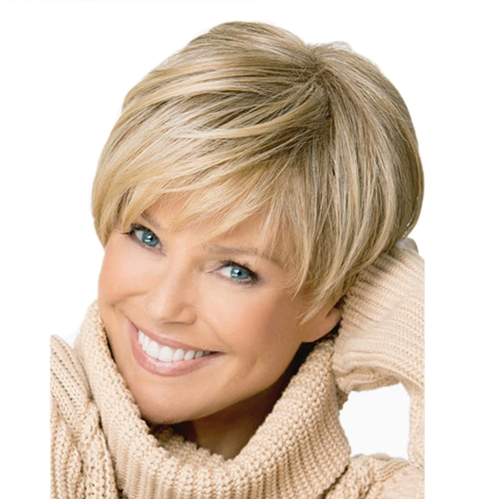 

10 Inches Synthetic Mixed Gold Wigs for Women Short Curly Wig for Daily Party Meetings Festivals