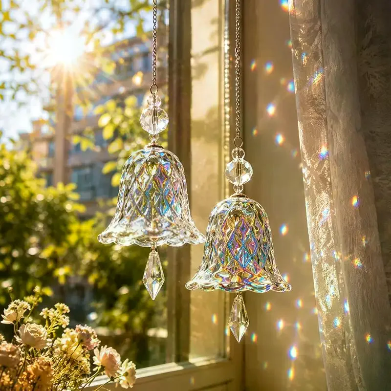 Elegant Crystal Wind Chime Glass Bell Suncatcher Hanging Decoration for Home Garden Christmas Gift and Window Decor Xmas