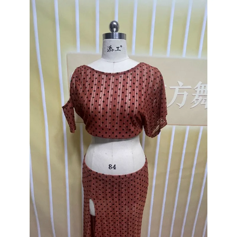 Trajes de dança do ventre personalizados conjunto de renda sexy vestido de prática onda ponto único garfo solto dança do ventre dança do ventre