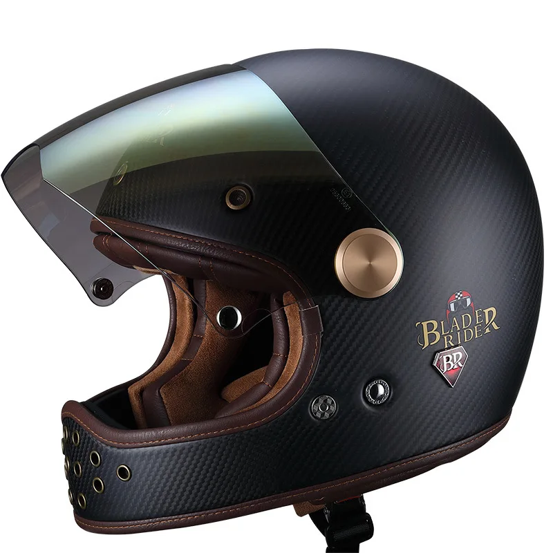 BEON Carbon Fiber Motorcycle Helmet Retro Full Helmet Men Women Four Season Universal Helm
