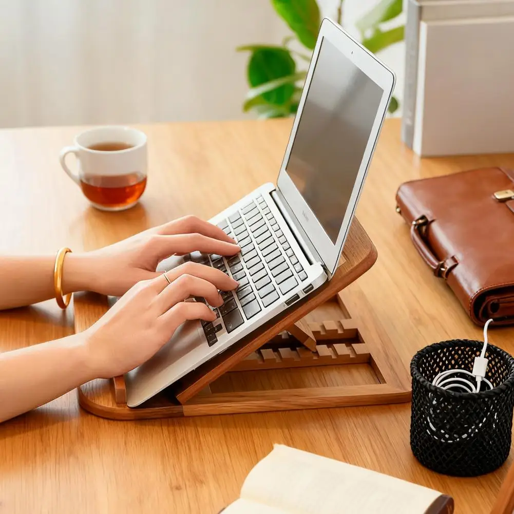 حامل كمبيوتر محمول قابل للتعديل، حامل كمبيوتر خشبي قابل للطي مع فتحات تهوية، حامل كمبيوتر محمول #1