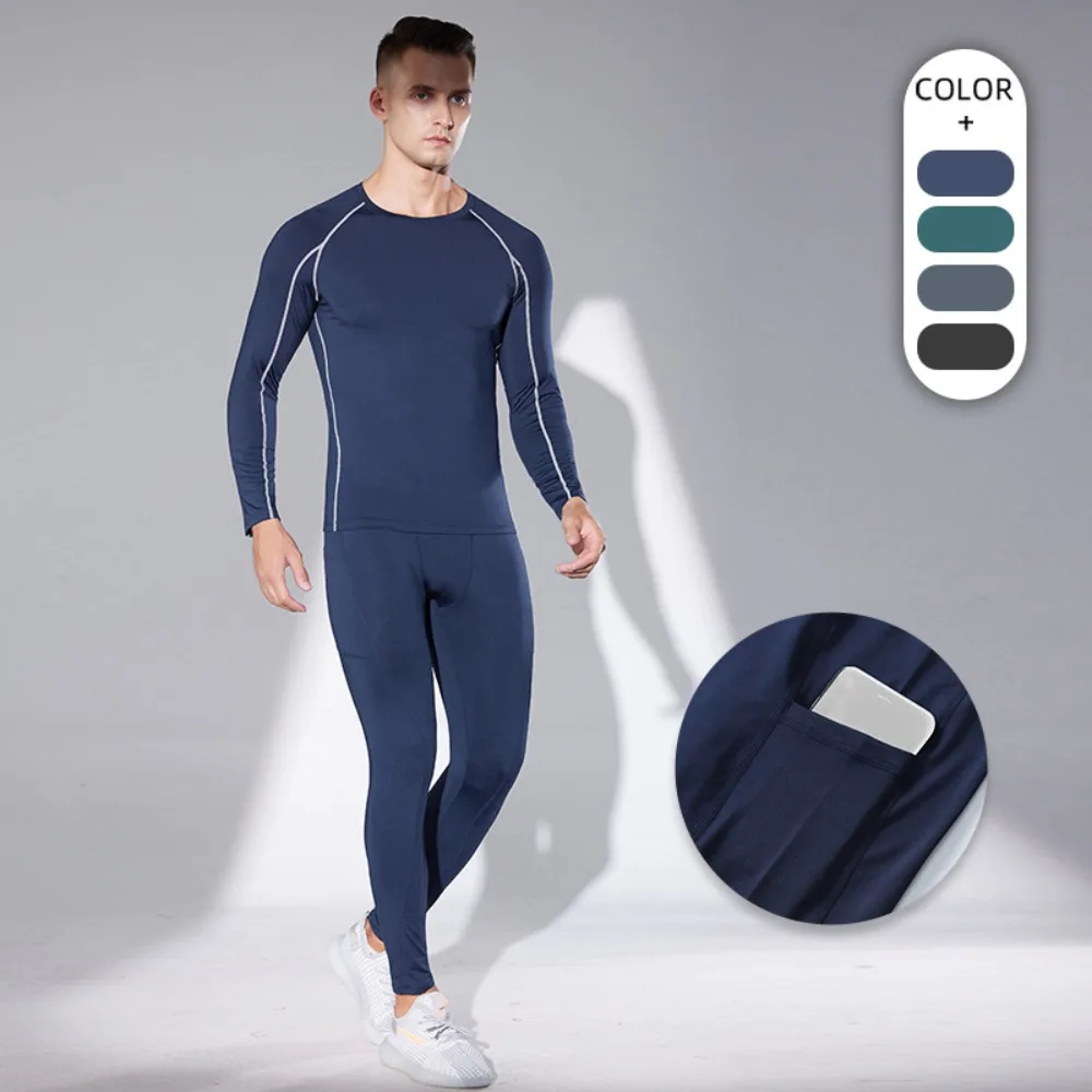 

(S-2XL) Быстросохнущая компрессия для тренировок, мужской спортивный тренировочный костюм, комплект из рубашки и брюк с длинными рукавами