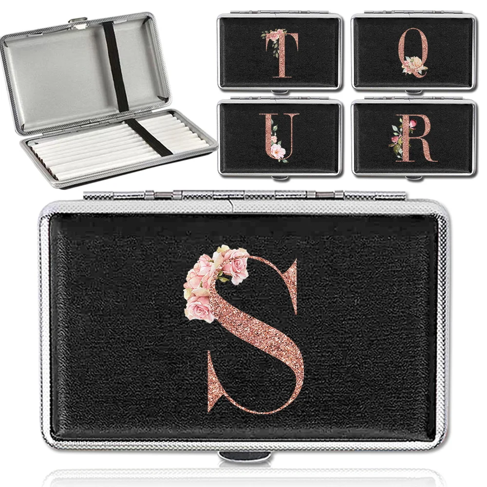 

Portable Cigarette Box Pocket Organizer Cigar Case Smoking Accessories Rose Gold Letters Pattern Travel Cigarette Storage Holder
