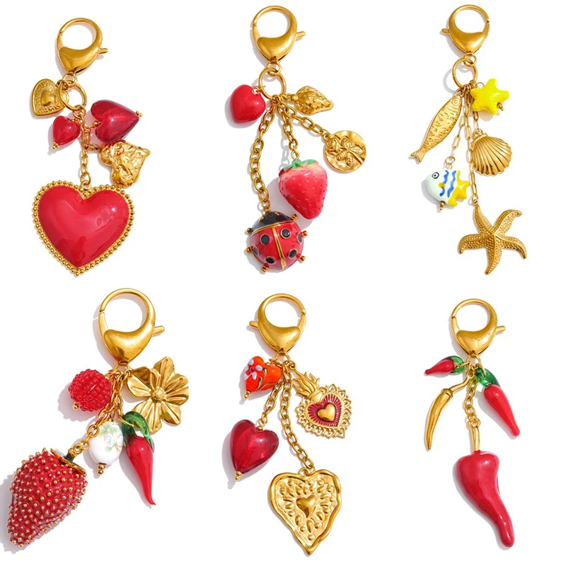 

5pcs Keychain Heart Love Strawberry Keychain Pendant Bag Chain Cute Accessory