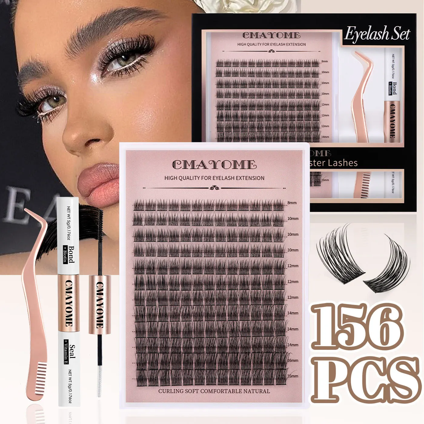 Lash Clusters Kit False Eyelashes Natural Soft  DIY Lash Extension Kit Lash Bond And Seal And Eyelash Tweezers Makeup