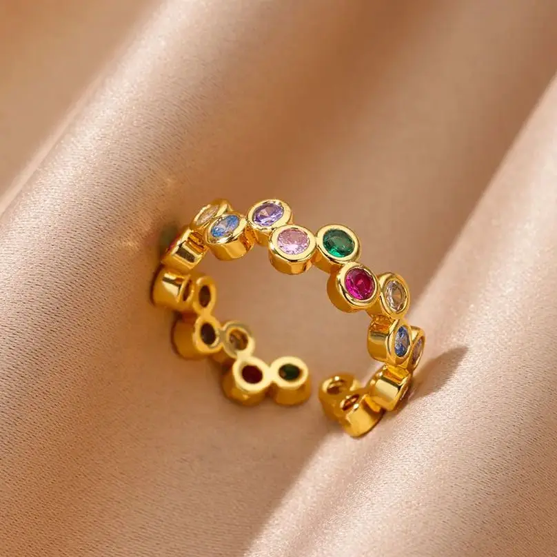 Colorful Tiny Round Rings For Women Stainless Steel Gold Color Adjustable Wedding Ring Luxury Aesthetic Jewlery Couple Gift 2024