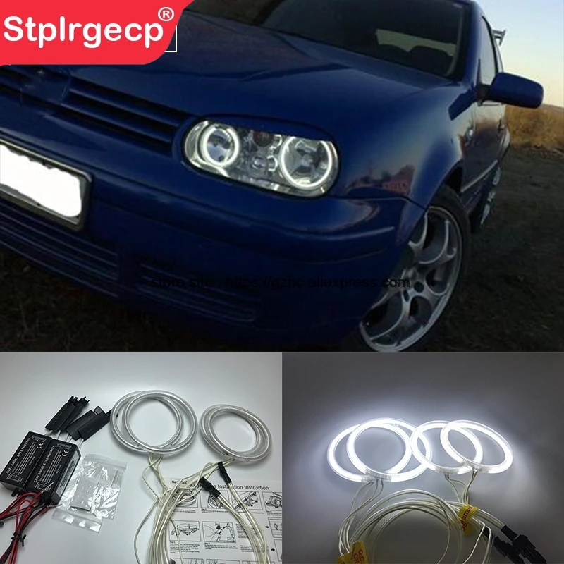 HochiTech For Volkswagen VW GOLF4 MK4 Typ1J Ultra Bright Day Light DRL CCFL Angel Eyes Demon Eyes Kit Warm White  Ring