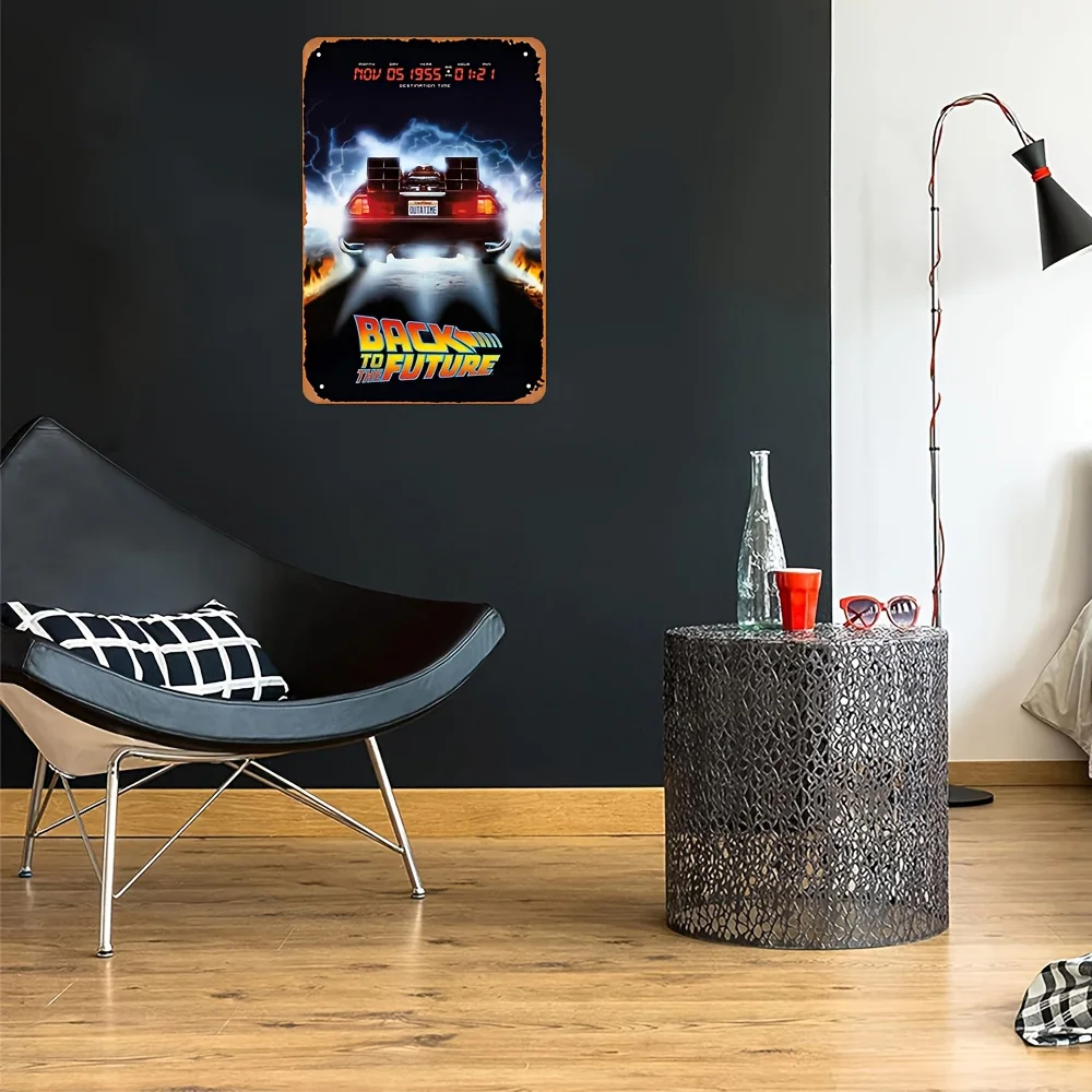 

Back to the Future Metal Tin Sign Wall Decor - Retro Movie Poster Art with DeLorean Time Machine & Design Iron Meta