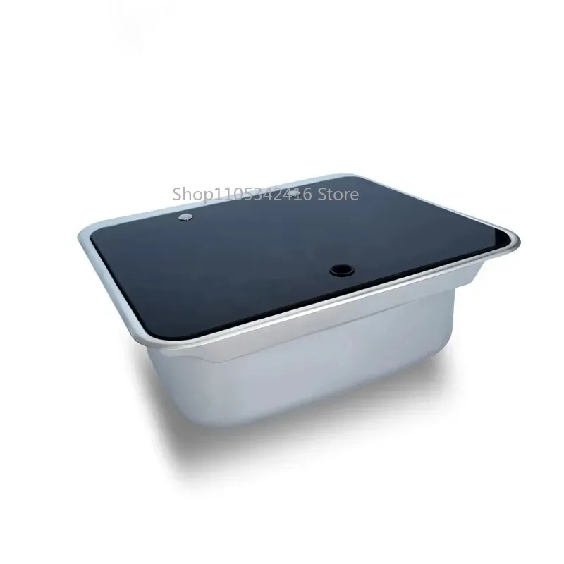 RV 425mm Square Stainless Steel Sink with Faucet & Tempered Glass Cover for Caravan Camper Trailer Kitchen Accessories