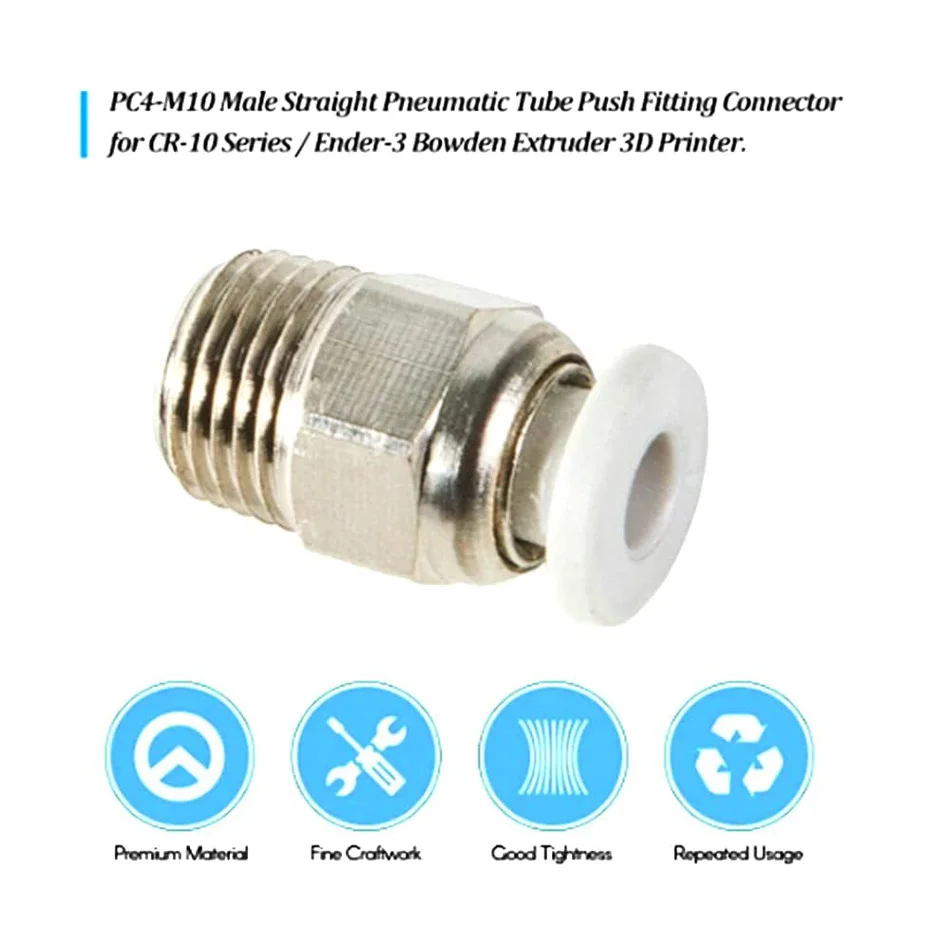 10pcs PC4 M10 Straight Pneumatic Push Fitting Connector for E3D-V6 Long-Distance Bowden Extruder for Ender3/ CR10 3D Printer