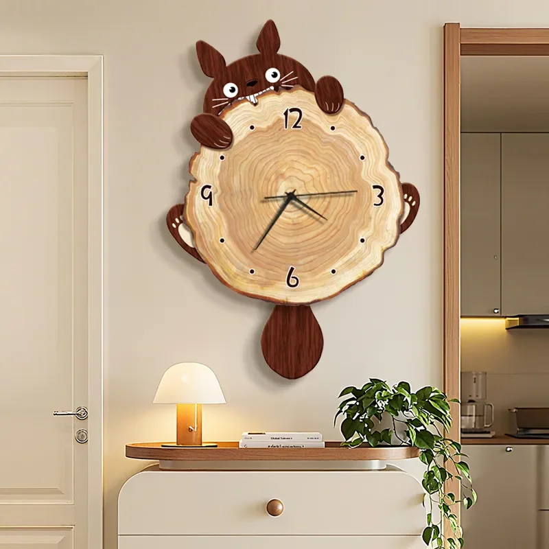 for Cartoon Chinchilla Log Wall Clock Creative Silent Swing Clock for Kids Room Living Room Bedroom Home Decoration