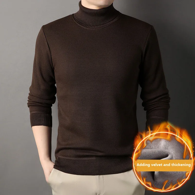 

New Men's High Neck Sweater Solid Color Pullover Knitted Warm Casual Turtleneck Knitwear Woolen Mens Winter Outdoor Tops MY1113