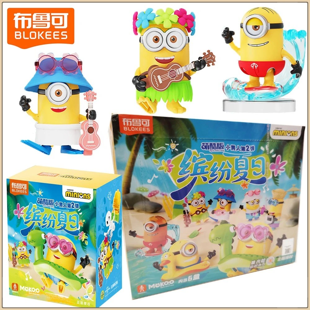 

Genuine Blokees Minions Colorful Summer Series Trendy Blind Box Toys Cartoon Anime Characters Model Desktop Display Kids Gifts