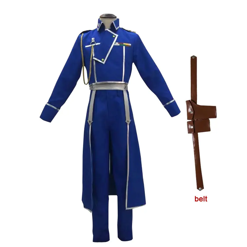 Anime Roy Mustang Costume Cosplay Halloween Cintura uniforme militare blu per uomo imposta dimensioni personalizzate