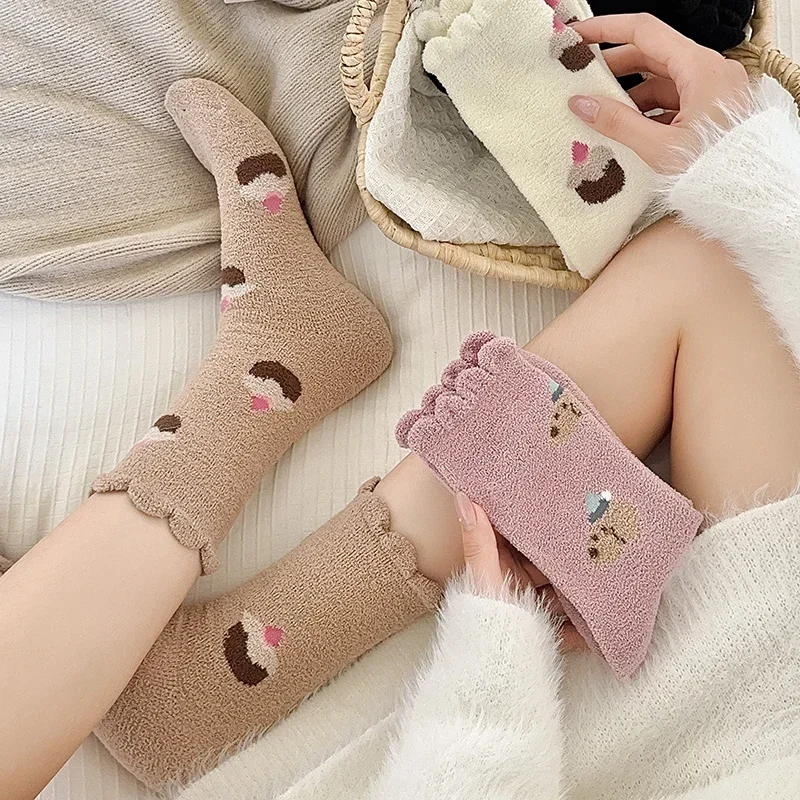 New Women Socks Cute Fashion Thick Warm Ladies Winter Socks Home Floor Comfort Cartoon Korean Style Kawaii Fuzzy Socks For Girls