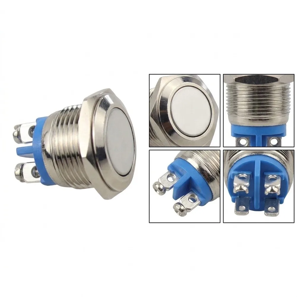 16mm Normally Open Momentary for reset Metal Push Button Switch High Flat Head Curved for surface Waterproof NO Button Switch