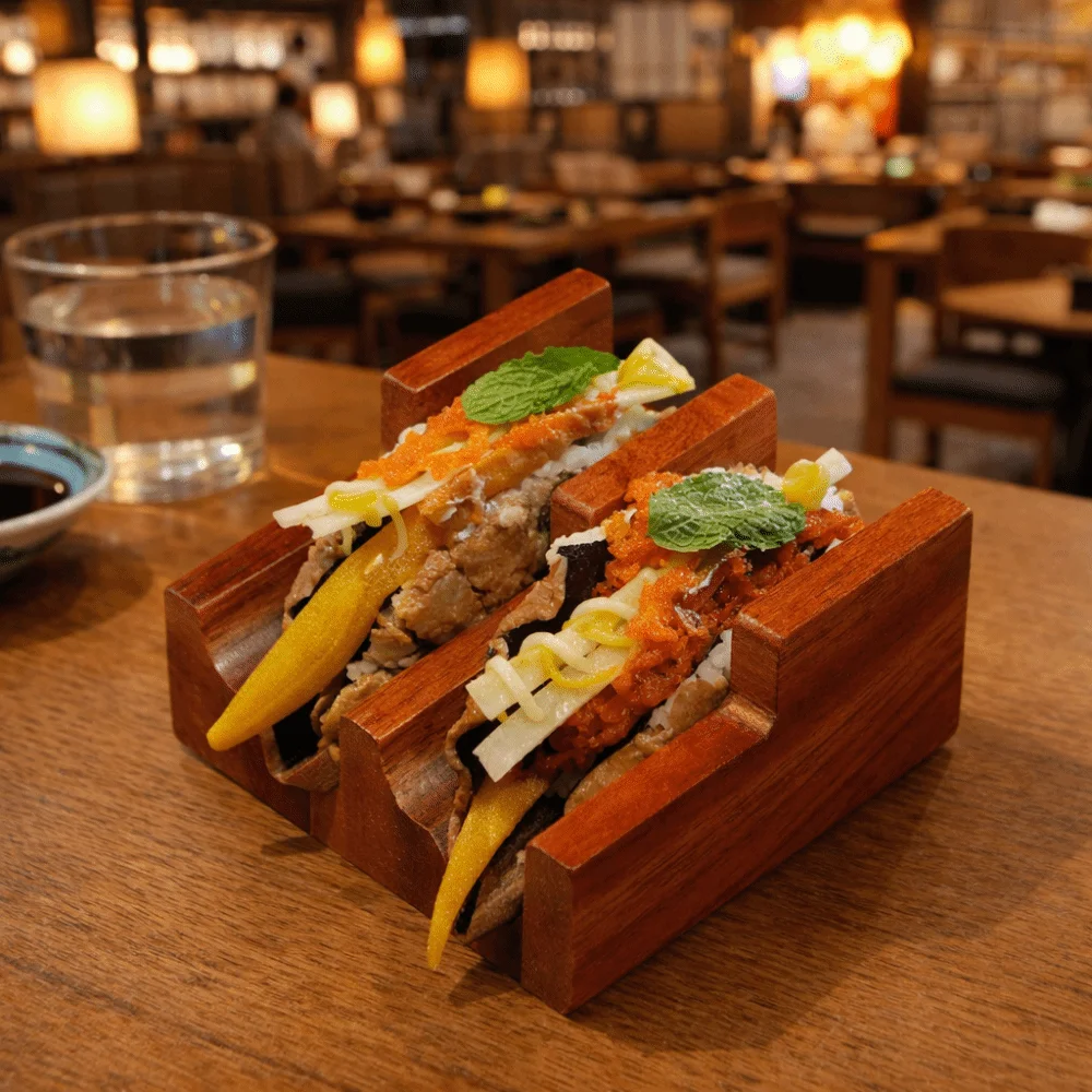 U-shaped Walnut Sushi Rack Thickened Smooth Texture Urchin Holder Japanese Style Sushi Boat Food Display Rack Food Display