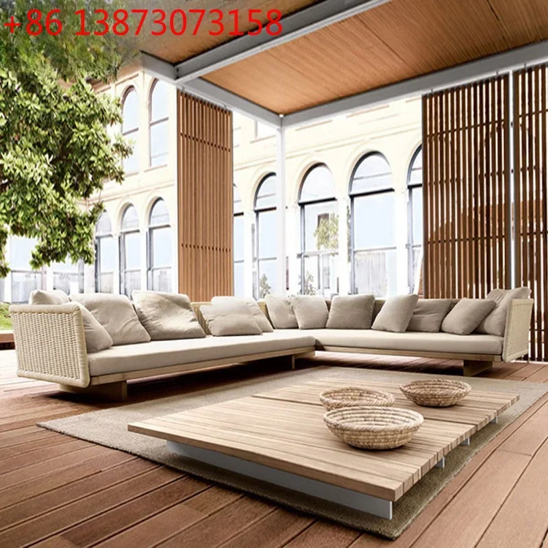 

Teak outdoor sofa model room leisure rattan sofa sun protection rain protection open-air garden furniture