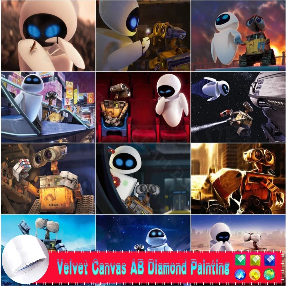 Disney Walle AB Velvet Canva Diamond Painting Cleaning Robot Wall-E And Robot Eva Mosaic Love Story Cross Stitch Kits Embroidery