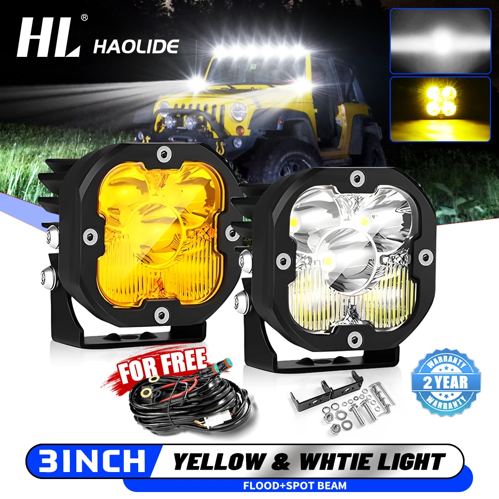 

HL 3-дюймовый квадратный мотоциклетный светодиодный рабочий свет, белый, желтый, универсальный светодиодный противотуманный фонарь, точечные прожекторы для Ford Truck ATV 12V 24V