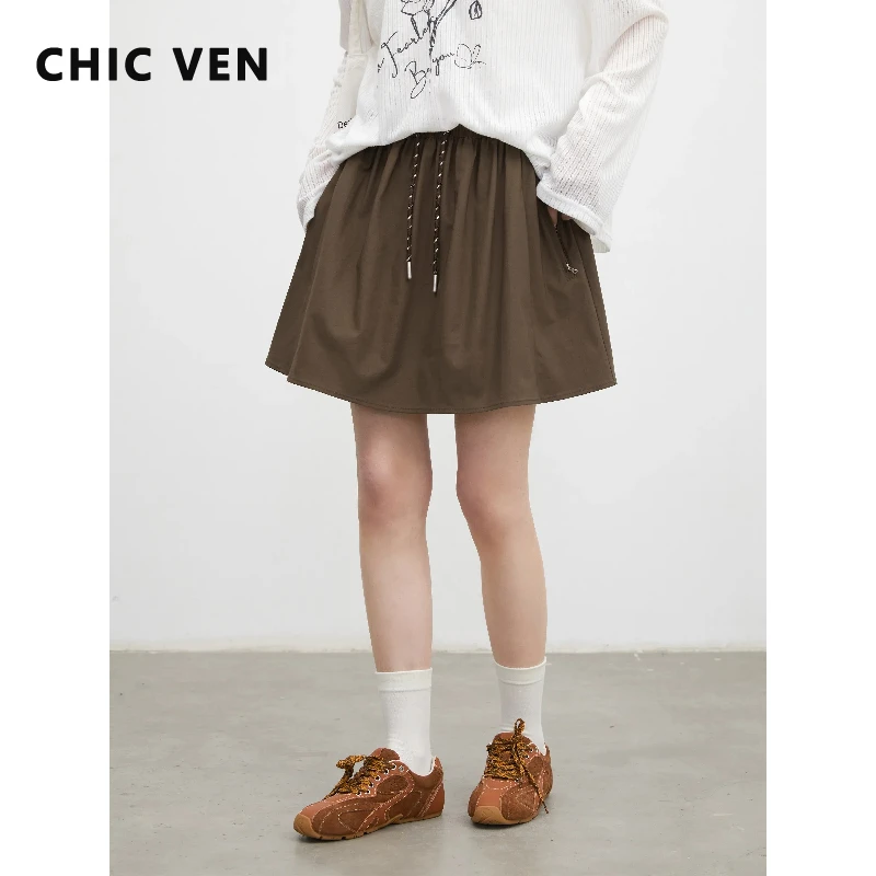 

Новая женская юбка CHIC VEN в корейском стиле, однотонная, свободного кроя, повседневная, А-силуэт, на шнурке, с эластичной талией, приталенная, для офиса, весна-лето 2026