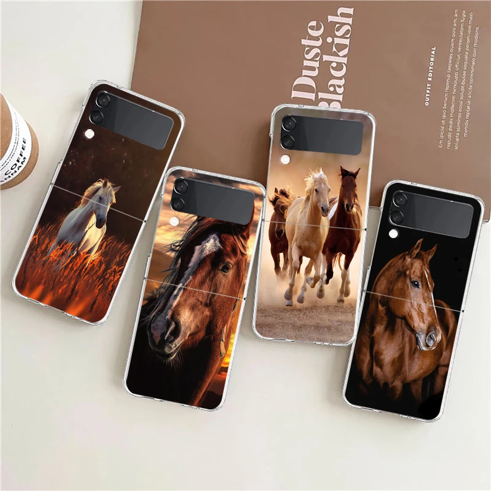 Horse Great Beauty Galloping For Samsung Galaxy Z flip 4 Transparent Phone Cover For Galaxy Z Flip 3 Case Shockproof Hard PC Bag