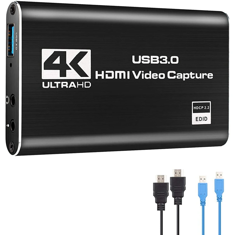 2X Audio Video Capture Card, 4K USB 3.0 Capture Adapter Video Converter For Gaming Streaming Live Broadcast Video