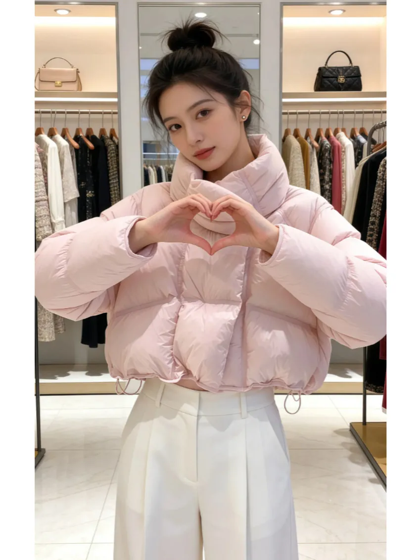 

Pink Bread Sle ort Coat Women's Faionable Versatile Cotton Jaet Stand Collar Puffin Winter New Arrival Korean Version