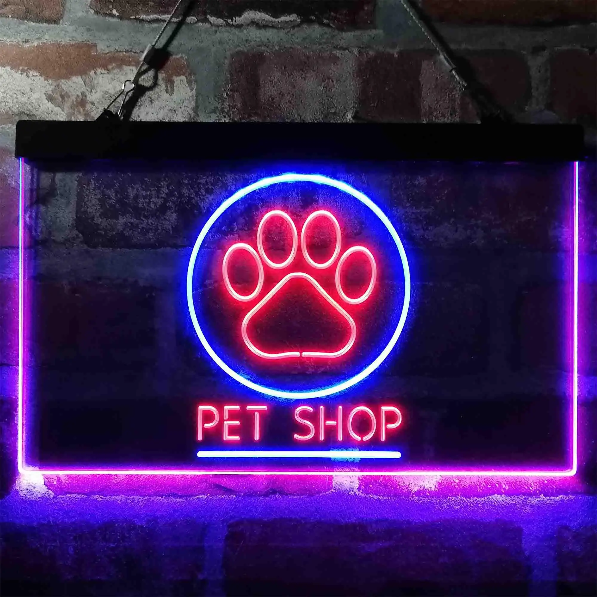 PET SHOP. with Dog Paw Print Dual Color Led Neon Sign st6-i3992