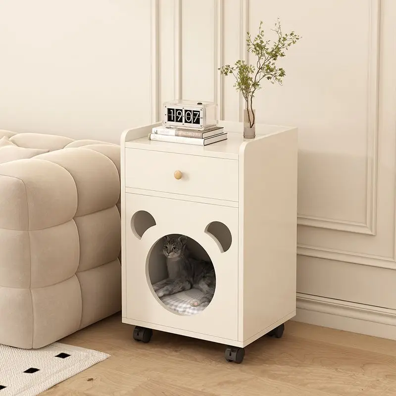 Cat bedside table simple home small apartment bedroom movable bedside table with wheels
