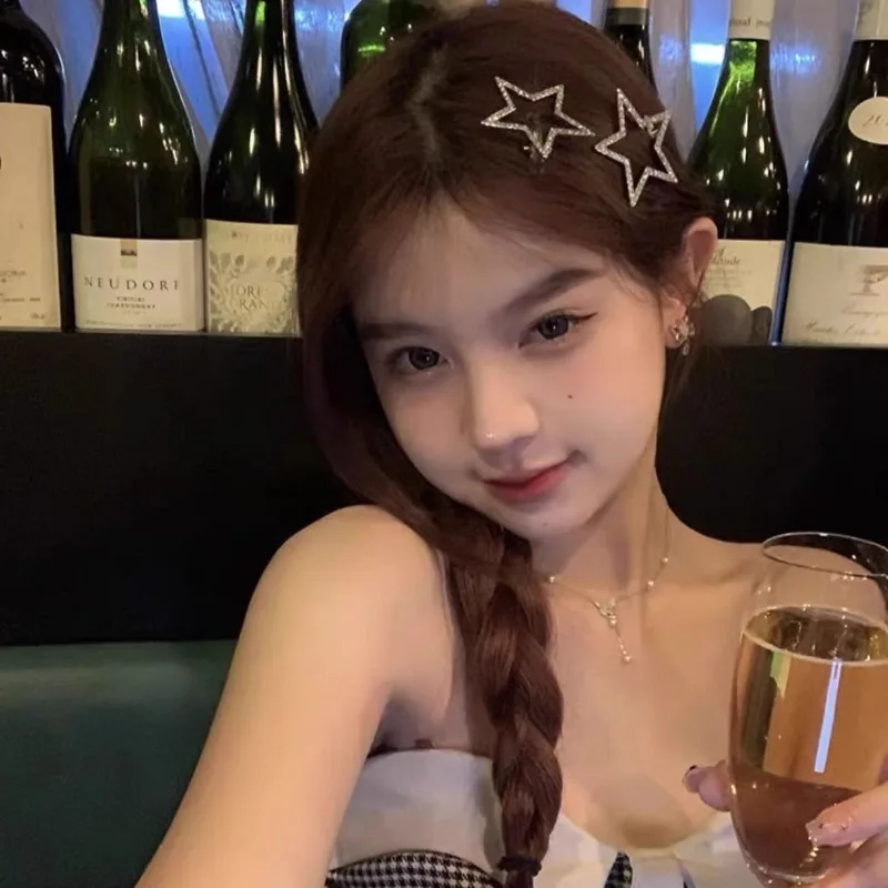 

2 шт., блестящие металлические заколки серебряного цвета с бриллиантами, модные заколки со звездами для женщин, корейские модные головные уборы, новая оптовая продажа