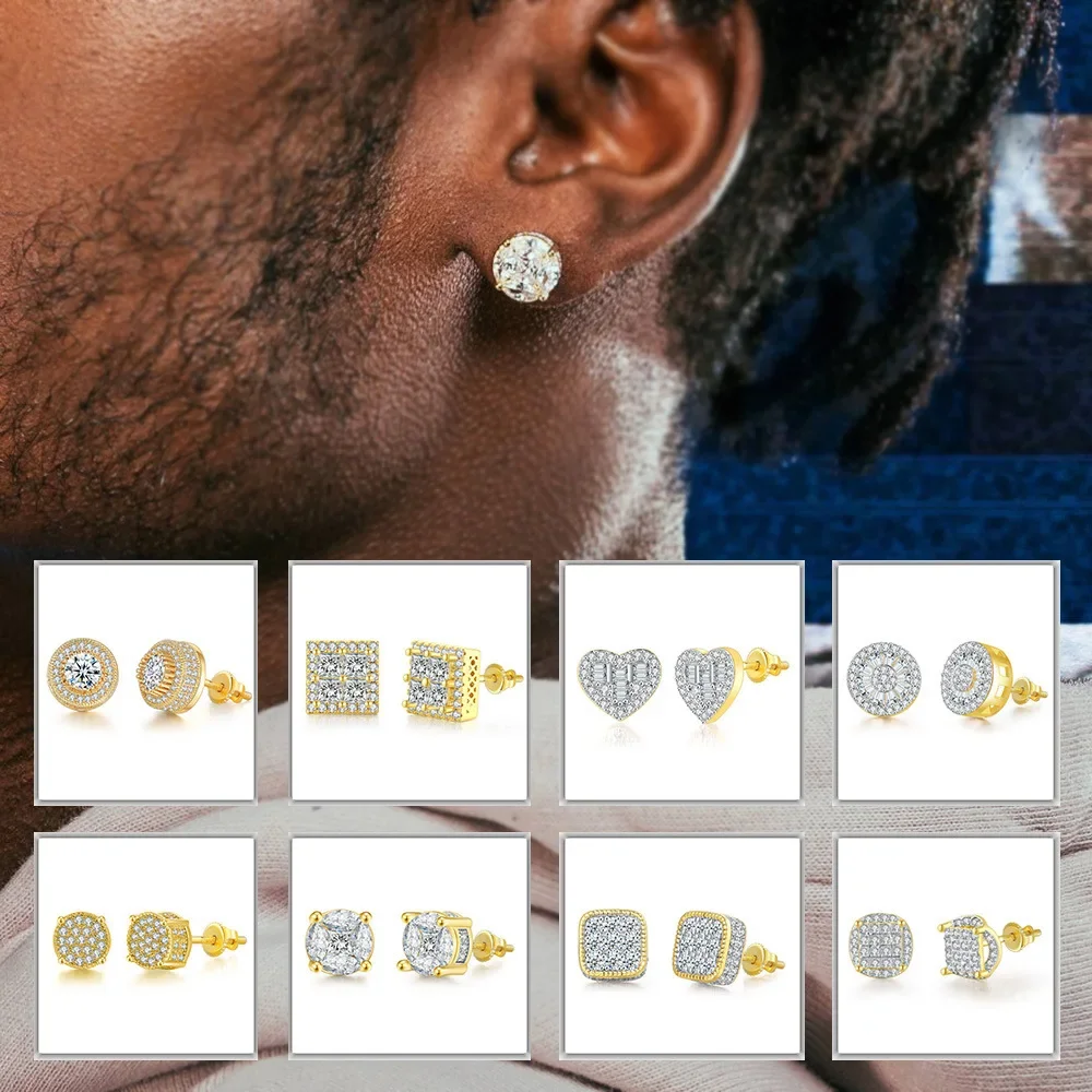 

Trend Hip-hop Earrings Full zircon Gold-plated Stud Earrings Threaded Earring for Women Trend Men Woman Hip Hop Party Jewelry