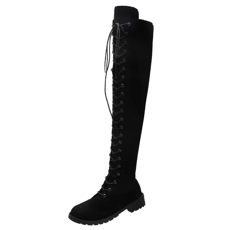 Hot Cross Strap Women's High Low Heel Autumn Winter Boots Sexy Suede Thigh High Boots