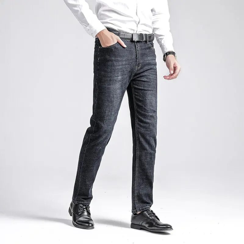 2024 Spring and Autumn New Fashion Solid Color Straight Leg Stretch Jeans Men's Business Casual Relaxed Comfortable Pants 28-40