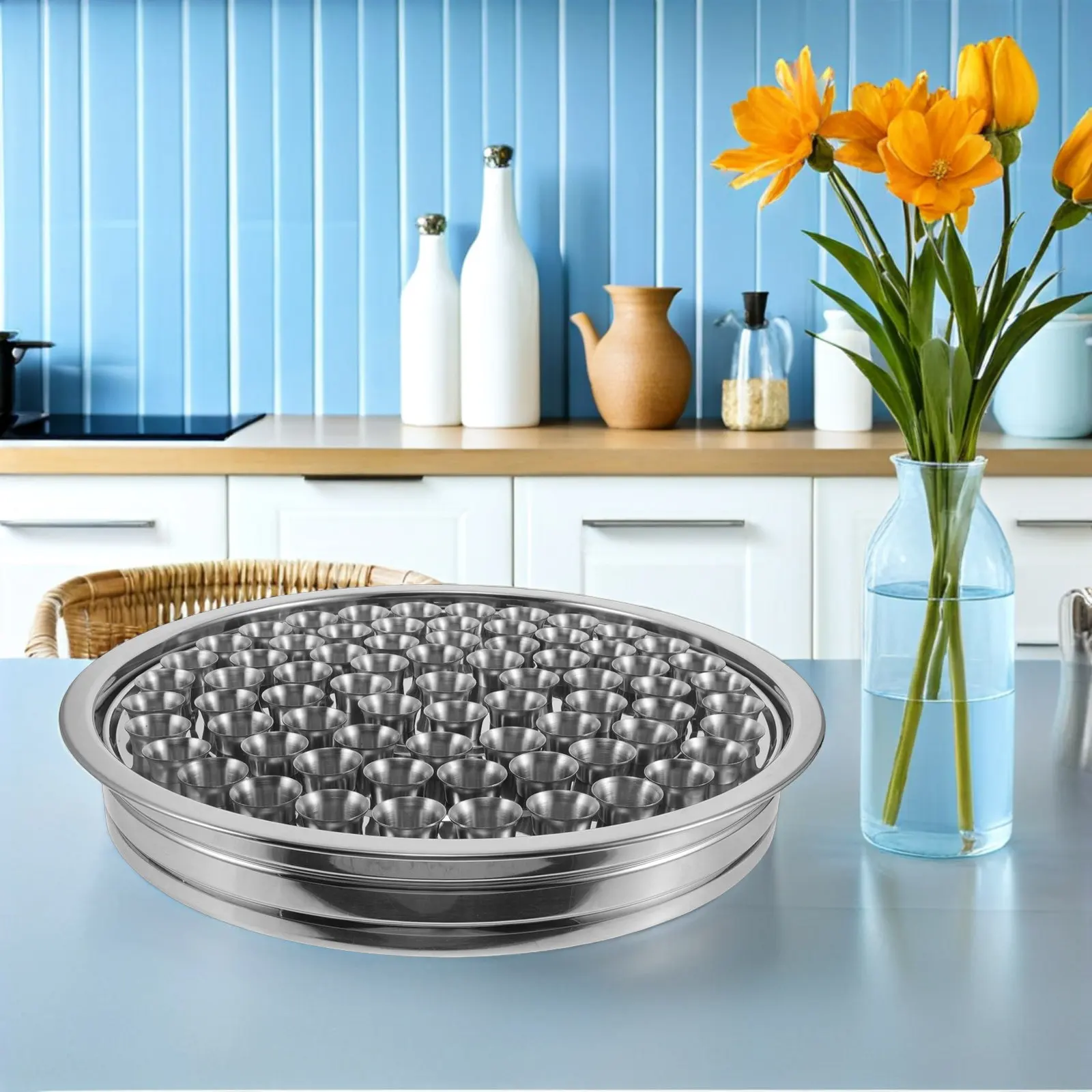 Stainless Steel Holy Communion Tray with 72 Holes – Large Capacity Church Cup Holder Serving Plate for Religious Ceremonies