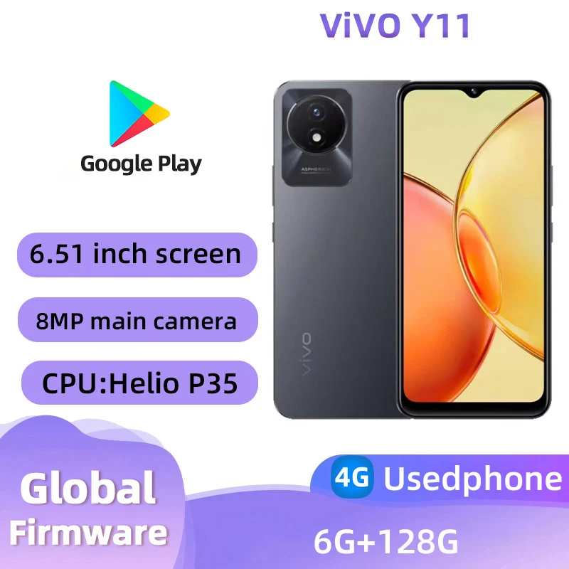 VIVO Y11 4G SmartPhone CPU MediaTek Helio P35 6.51inch 5000mAh 8MP Cameras Android Used Phone