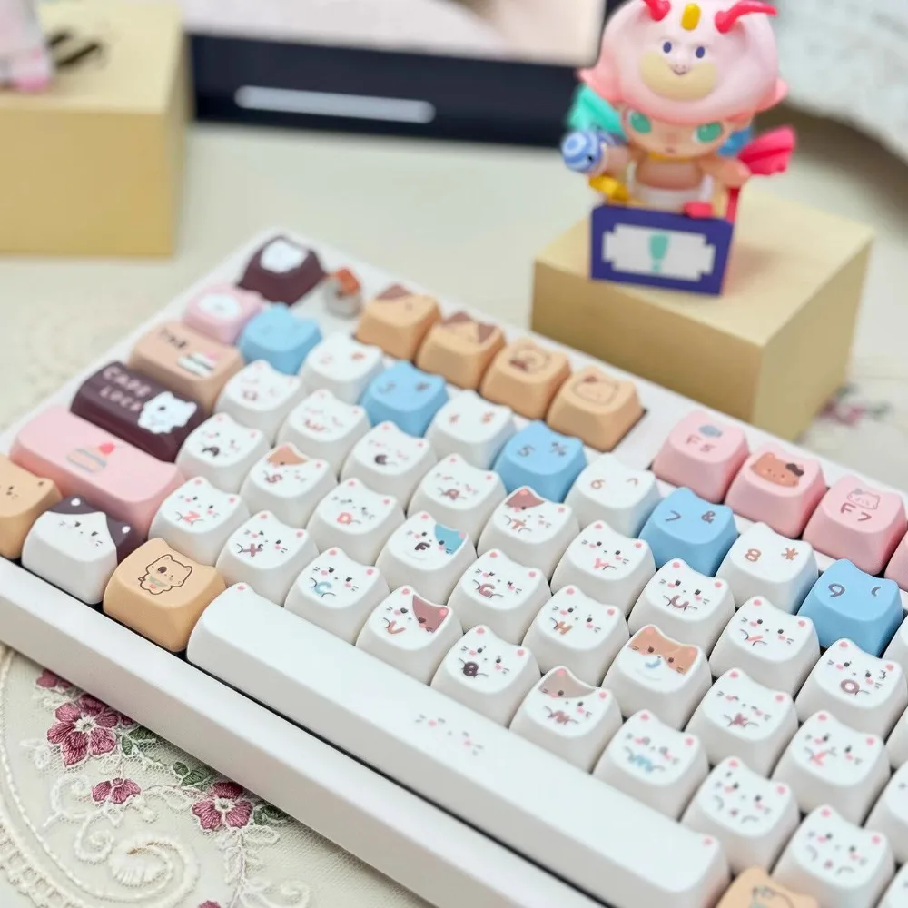Cute Salted Cat Shaped  kawaii Keycap MAO Profile Sublimation Print Keycap HI75 HI8 S99 F99 104 F87 Mechanical Keyboard Key cap