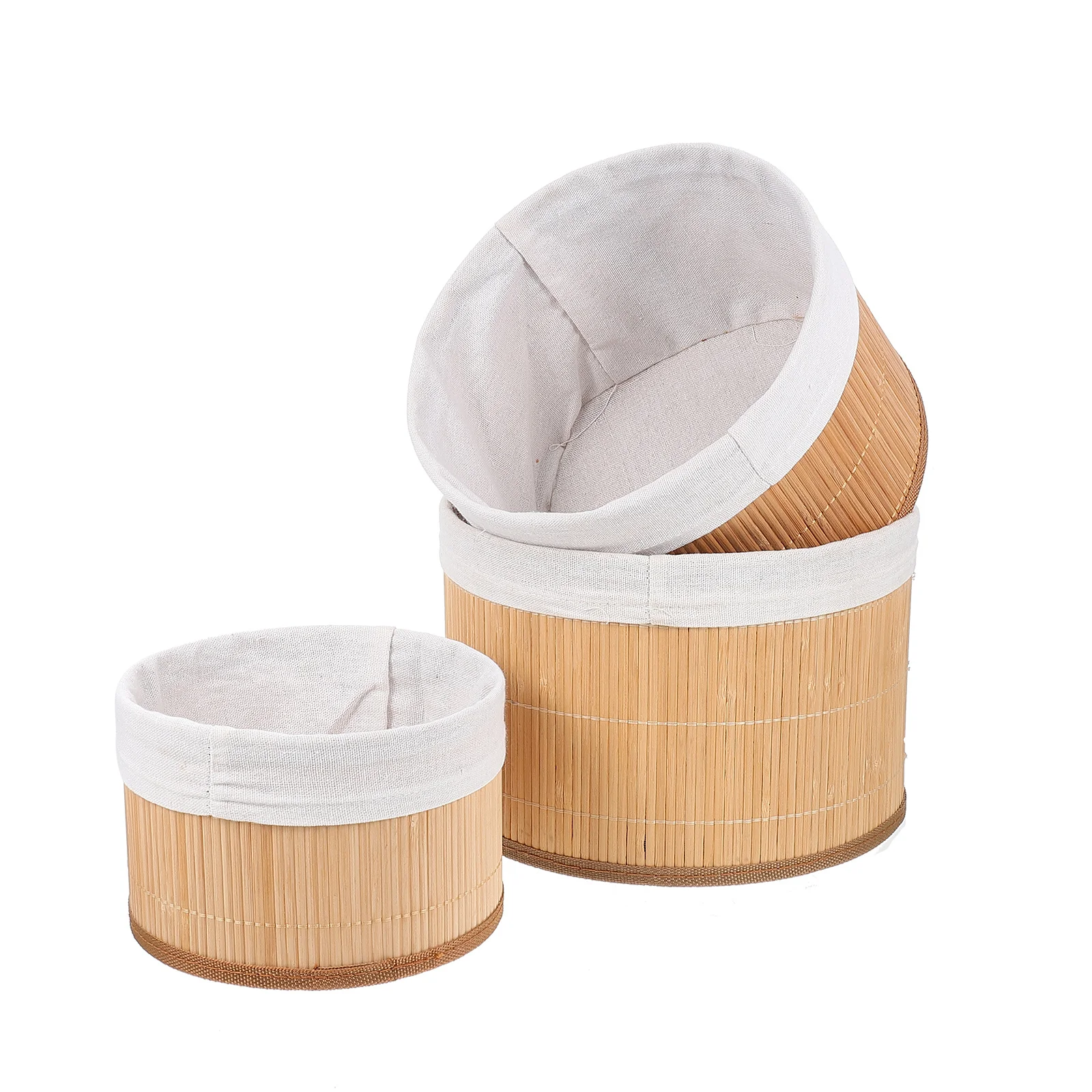 

3pcs Round Rattan Storage Basket Woven Desktop Organizer For Home Office Fruits Snacks Household Supply Multi-Function Table