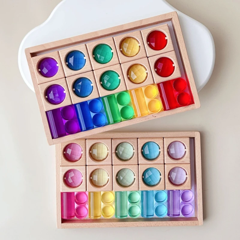 

High-transparency Acrylic Crystal Colorful Wooden Building Blocks,Stacking Building Block,Montessori Education Toys,For Gifts