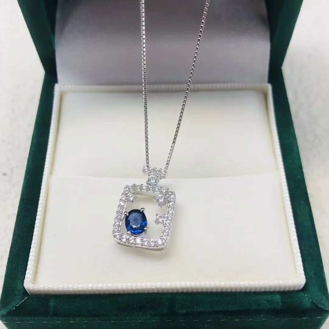 

Certificate Art Deco Sapphire Jewelry 925 Silver Set 0.43ct Natural Sapphire Perfume Bottle Pendant With Silver Chain Necklaces