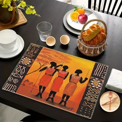 2pcs Beautiful African Woman Placemats - Set of 2 Linen Table Mats for Kitchen and Dining Table Decor