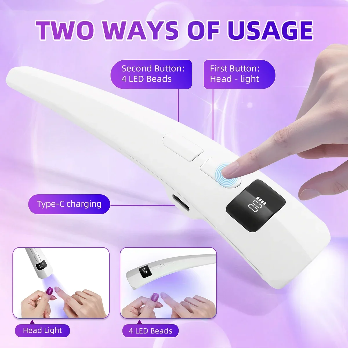 مصباح أظافر صغير مع شاشة LED ضوء الأشعة فوق البنفسجية الصغير المحمول لأظافر الجل مع شحن سريع ضوء الأشعة فوق البنفسجية الصغيرة