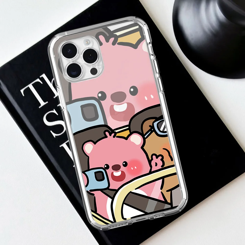 MINISO Cute  L-Loopy Capybara For iPhone 16 15 13 14 12 11 Pro Plus MAX XS iPhone13 14 Mini Transparent Phone Case